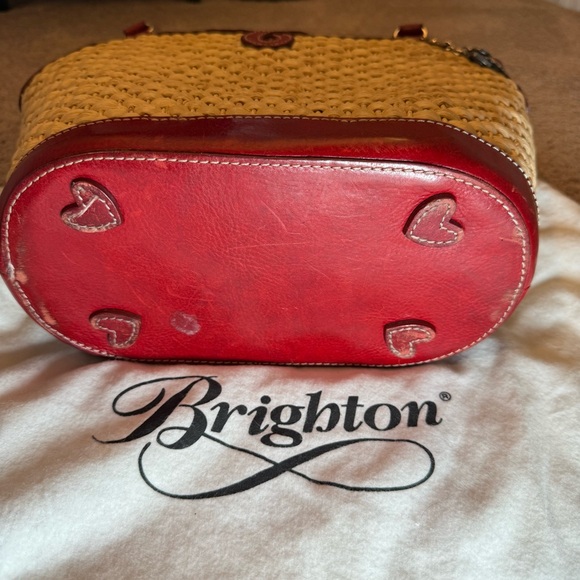 VTG Brighton Marilyn Basket Weave Red Bandana Drawstring Heart Handbag - Picture 7 of 12